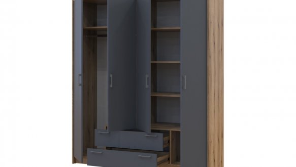 Шафа Doros Ронді 4-дверна з шухлядами 160 см Дуб Артізан / Графіт 0