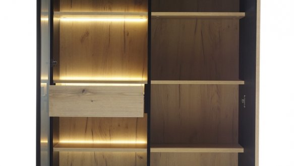 Вітрина висока Сенто / Sento WTSZ104 з підсвіткою Чорний/дуб вотан Perfect Home ширина 103 см. 7