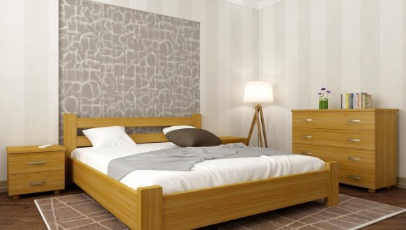 Ліжко двоспальне дерев'яне Явіто Селіна з підйомним механізмом та нішою для білизни Масив Вільха / Ясен / Дуб 1