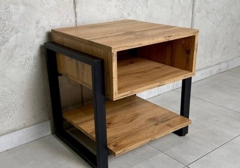 Тумба прикроватная LOFT Line Дуб сонома / Чёрный мат MebliRoMax 3