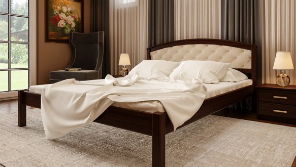 Кровать двуспальная деревянная с мягкой вставкой ЧДК Британия массив Ольха 5