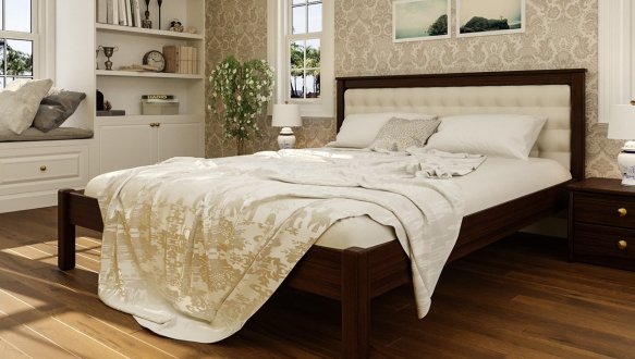 Кровать двуспальная деревянная с мягкой вставкой ЧДК Модерн массив Ольха 3