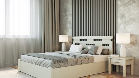 Ліжко дерев'яне Лев Зевс з підйомним механізмом і нішею для білизни масив Бук Білий