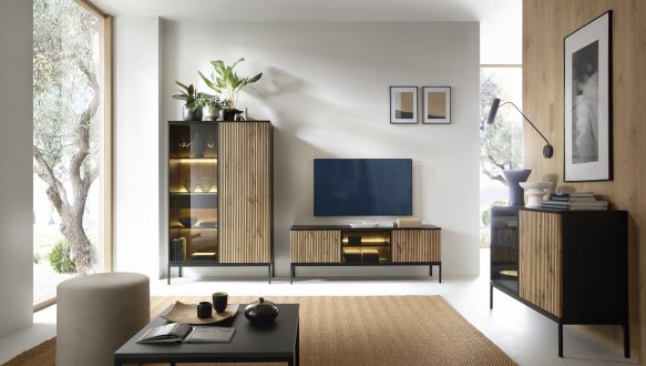 Вітрина низька Сенто / Sento WT104 з підсвіткою чорний/дуб вотан Perfect Home ширина 103 см. 4