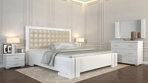 Ліжко дерев'яне з м'якою вставкою ArborDrev Амбер з підйомним механізмом та нішею для білизни Сосна / Бук Білий