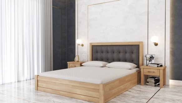 Кровать деревянная Лев Мардир 50 с подьемным механизмом и нишей для белья массив Бук 2