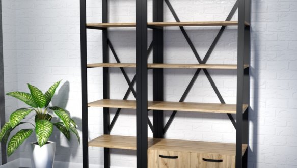 Стеллаж LOFT 900 2Д Дуб Сонома / Чёрный мат MebliRoMax 5