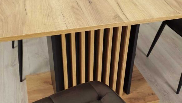 Стіл обеденный раскладной TREND D-C MAX Интарсио Дуб Крафт Золотой/Черный 160/210 см 12