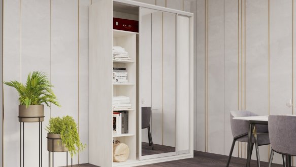 Шкаф-купе с зеркалом Дорос Сити Лайт белое дерево 2 дверный 120 см 2