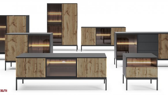 Тумба прикроватная с подсветкой Сенто/Sento S54 чёрный / дуб вотан Perfect Home ширина 53 см. 0