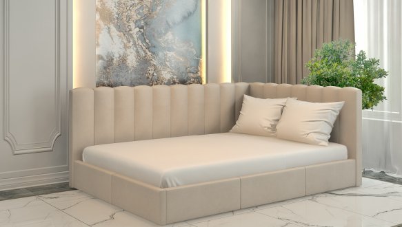 Ліжко м'яке двоспальне Лев Скандинавія з підйомним механізмом та нішею для білизни 4