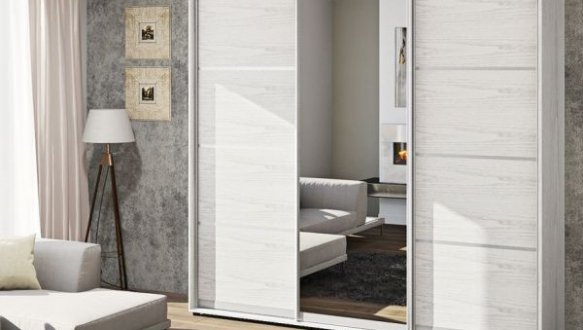 Шафа-купе з дзеркалом з 4 частин Комфорт меблі білий 3 дверна 260 см