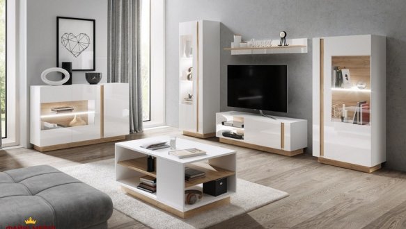 Тумба під ТВ Arco/Арко RTV138 2D Білий/Білий глянець/Дуб грандсон Perfect Home Ширина 138 см 3