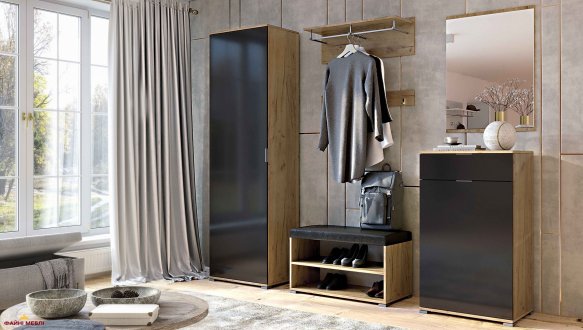 Модульная прихожая Миромарк Луна Дуб крафт / Мат лава 0