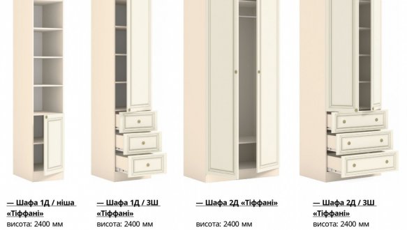 Шкаф 2д + 3шх КС Тиффани 2 дверный ваниль 80 см 1