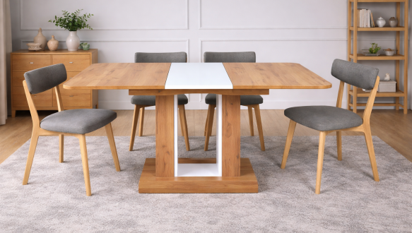 Стол обеденный Titan Интарсио Белая Аляска/Дуб Тахо Раскладной 140/180 см