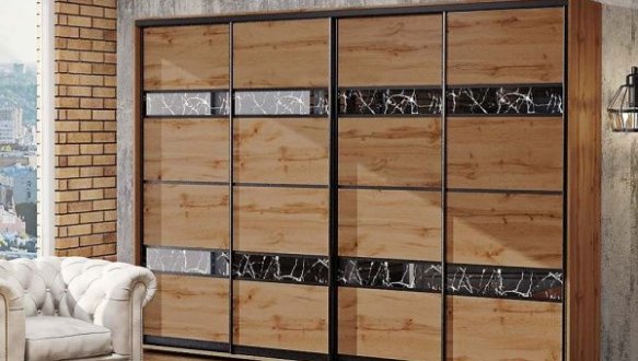 Шафа-купе Комфорт меблі Модель-5 дуб золотий 4 дверна 400 см