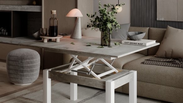 Стол-трансформер B-Fly Glass Ателье светлый/Белые ноги/Жемчужина белая стекло 2