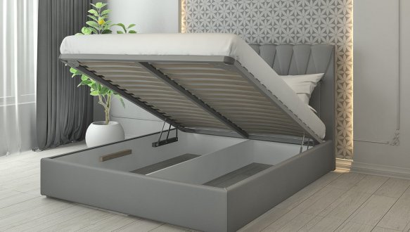 Ліжко м'яке двоспальне Лев Лісабон з підйомним механізмом та нішею для білизни 2