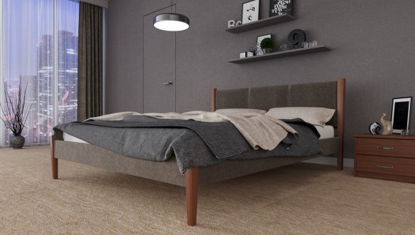 Ліжко двоспальне дерев'яне з м'якою вставкою ЧДК Сеул масив Вільха 0