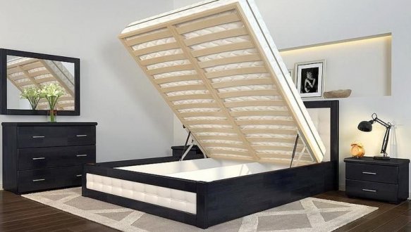 Ліжко дерев'яне ArborDrev Рената Д з підйомним механізмом та нішею для білизни Сосна / Бук 8