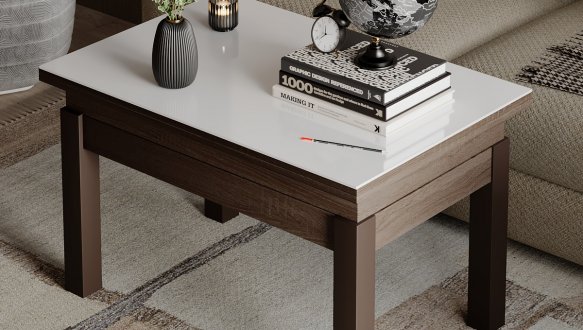 Стіл-трансформер B-Fly Glass Дуб вінтаж оксид/Венге ноги/Біле скло