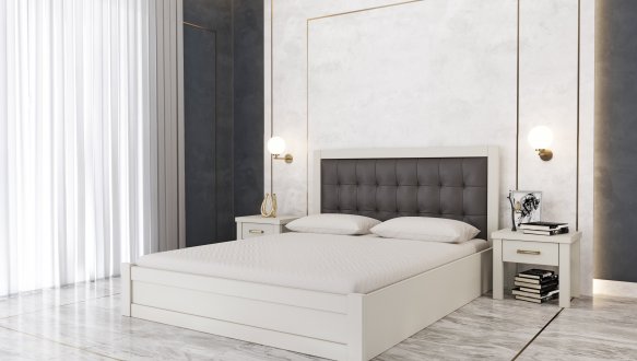 Ліжко дерев'яне Лев Мадрид 50 з підйомним механізмом і нішею для білизни масив Бук Білий