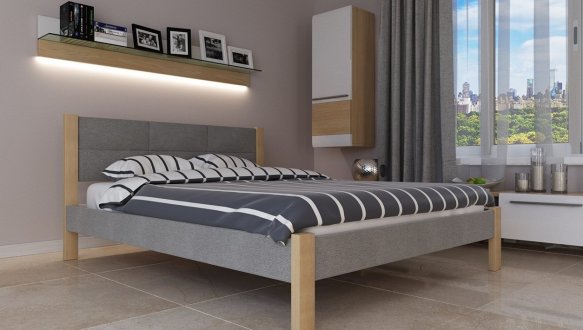 Кровать двуспальная деревянная с мягкими вставками ЧДК Элегант Комби Щит Ольха 6