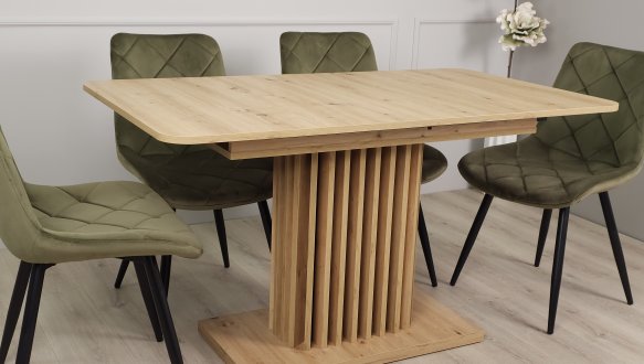 Обеденный стол CASANDRA Интарсио Дуб артизан / Черный Раскладной 140/180 см