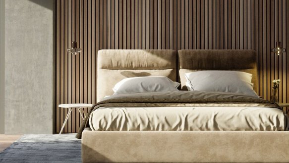 Ліжко м'яке двоспальне Woodsoft Vancouver / Ванкувер з підйомним механізмом та нішею для білизни