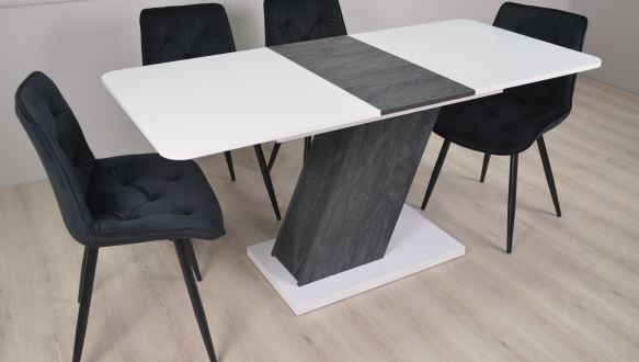 Стол обеденный Rio Белая Интарсио Аляска РЭ / Угольный камень Раскладной 140/180 см