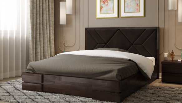 Кровать деревянная с мягкой вставкой ArborDrev Элит с подьемным механизмом и нишей для белья Сосна / Бук 3