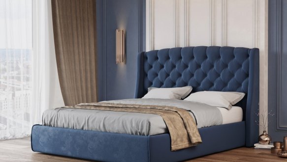 Ліжко м'яке двоспальне Лев Прага з підйомним механізмом та нішею для білизни 1