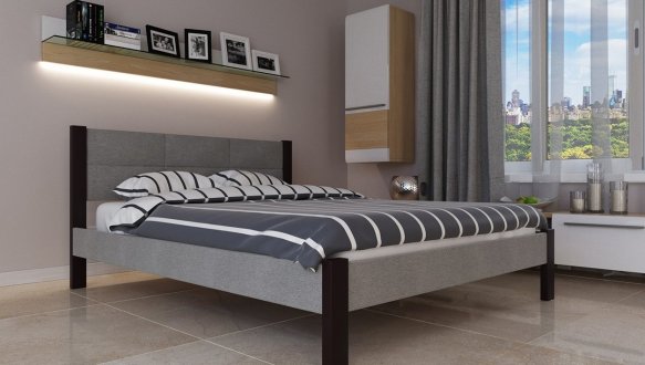 Кровать двуспальная деревянная с мягкими вставками ЧДК Элегант Комби Щит Ольха 2