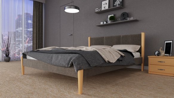 Ліжко двоспальне дерев'яне з м'якою вставкою ЧДК Сеул масив Вільха 6