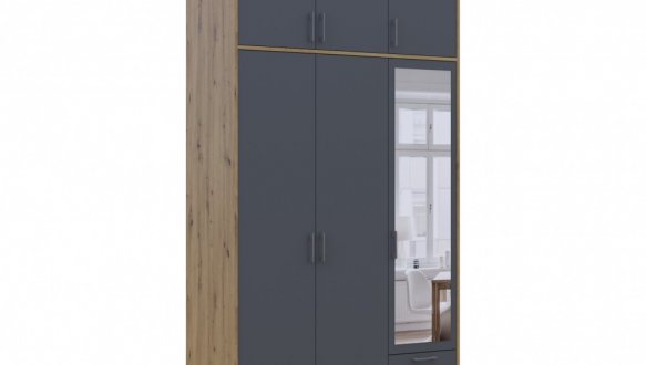 Шкаф для одежды Дорос Ронди графит с высокой антресолей и зеркалом 3 дверный 121 см 3