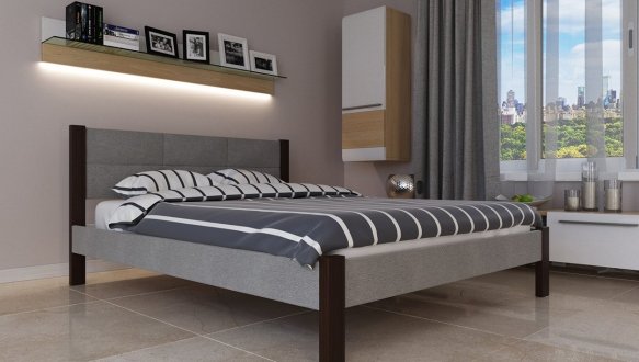 Кровать двуспальная деревянная с мягкими вставками ЧДК Элегант Комби Щит Ольха 4