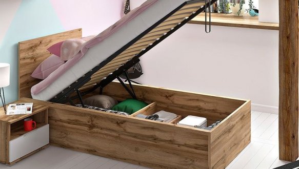 Кровать односпальная BRW Poland LOZ/90/B Tetrix / Тетрикс с подьемним механизмом и нишей для белья ДСП 12