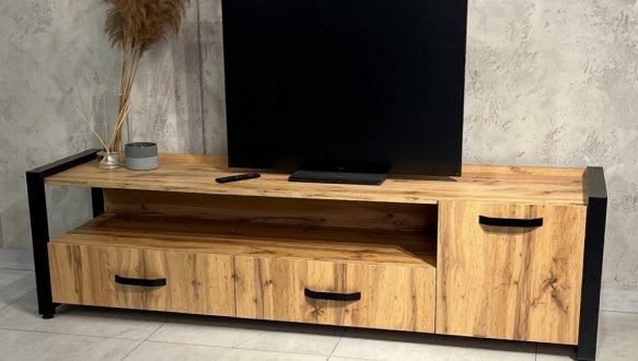 Тумба под ТВ LOFT Дуб Сонома / Чёрный мат MebliRoMax 1