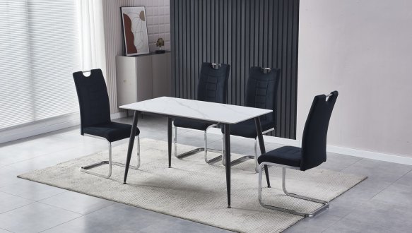 Стіл TM-100 білий мармур + чорний