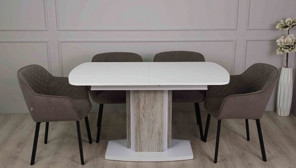 Стіл Fenix/Фенікс Інтарсіо Атрвуд Темний/Білий Діамант Розкладний 140/180 см 7