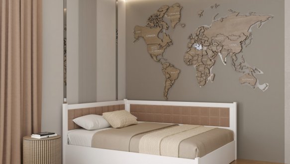 Ліжко двоспальне дерев'яне Лев Мілвокі з підйомним механізмом та нішею для білизни Щит бука 0