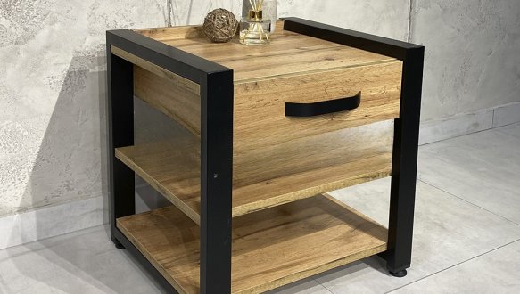 Тумба прикроватная LOFT Дуб Сонома / Чёрный мат MebliRoMax