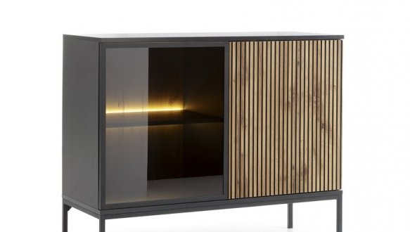 Комод Сенто / Sento K104 с подсветкой чёрный/дуб вотан Perfect Home ширина 103 см. 4