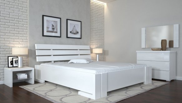 Кровать деревянная ArborDrev Домино с подьемным механизмом и нишей для белья Сосна / Бук Белый