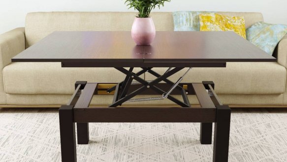 Стол-трансформер B-Fly Glass Art In Head Венге/Венге ноги/Бежевое стекло