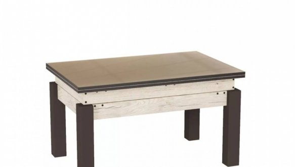 Стол-трансформер B-Fly Glass Art In Head Дуб экспрессив песочный/Венге ноги/Бежевое стекло 4