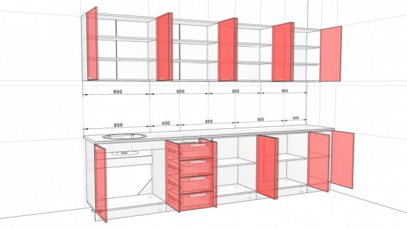 Кухонний комплект Фарбований високий глянець 3,2 м 0