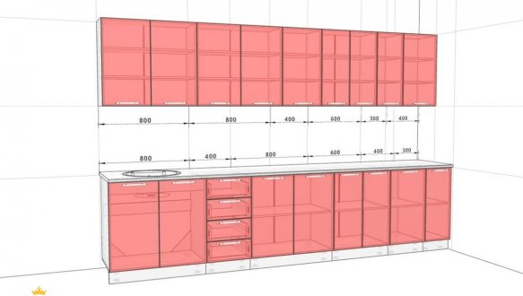 Кухонний комплект Фарбований високий глянець 3,3 м 1