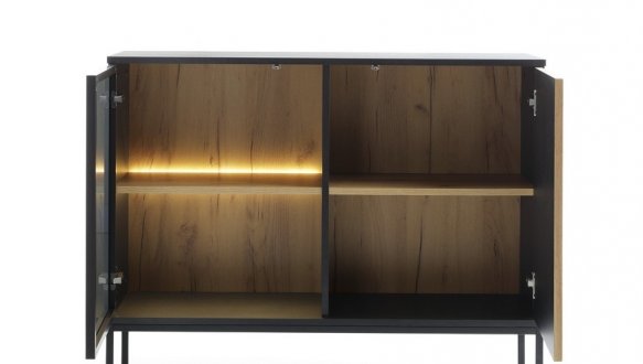 Комод Сенто / Sento K104 с подсветкой чёрный/дуб вотан Perfect Home ширина 103 см. 5